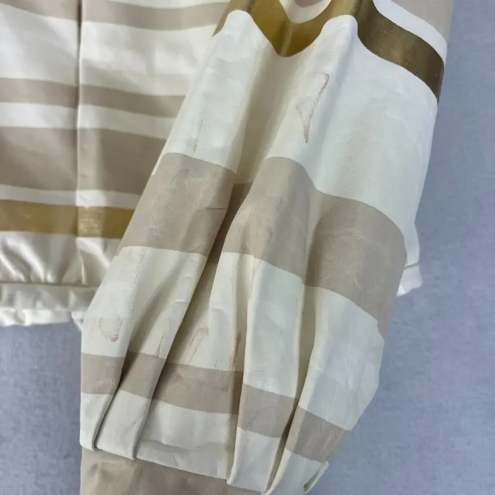 Chanel Lambskin Leather Jacket Women's Size 36 Beige & Gold Stripe Detail Zip